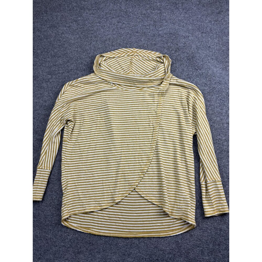 Anthropologie Saturday Sunday Sweater Womens S Yellow White‎ Stripe Cowl Neck